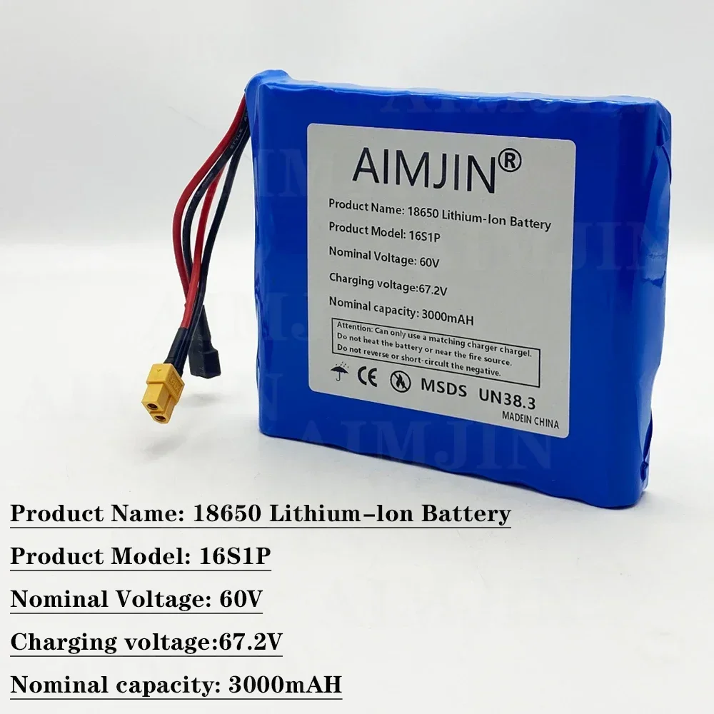 16S1P battery pack Universal for Electric Balance Torsion Car 3000mAh 132wh  60V 3.0Ah Li-Ion Battery Pack
