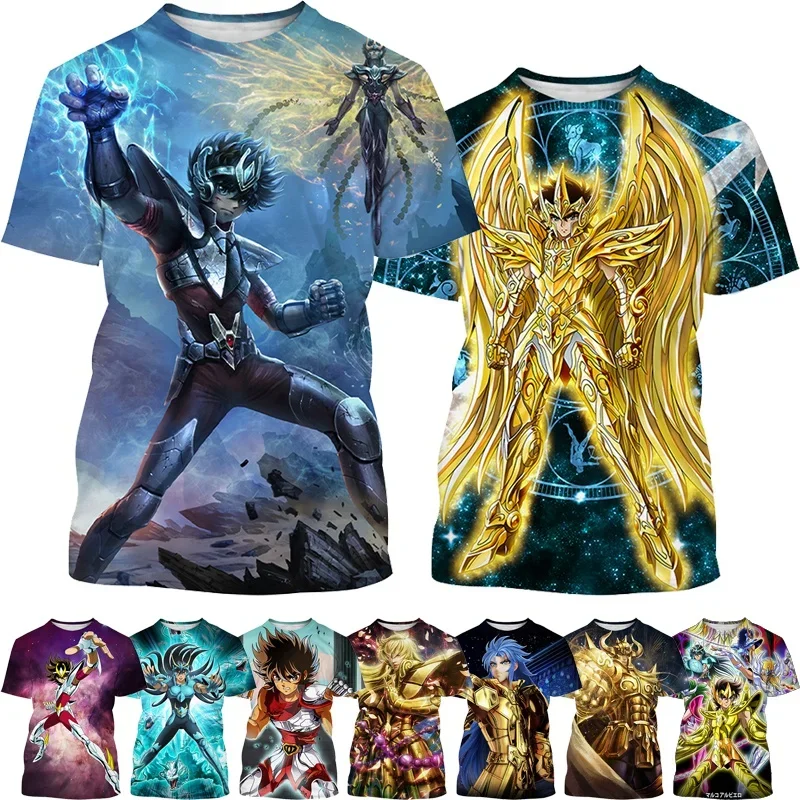 

New Men's Classic Manga Cartoon Casual Harajuku Style Streetwear Top Japanese Anime Saint Seiya Print Short-sleeved T Shirt