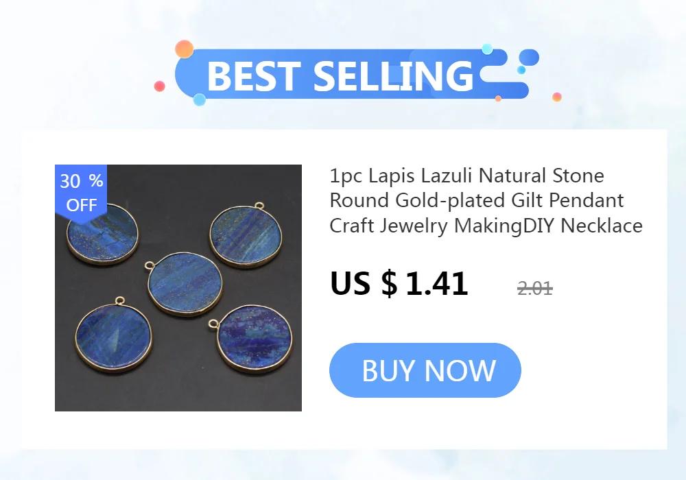 1pc Lapis Lazuli Natural Stone Round Gold-plated Gilt Pendant Craft Jewelry MakingDIY Necklace Earring Accessory Gift Party