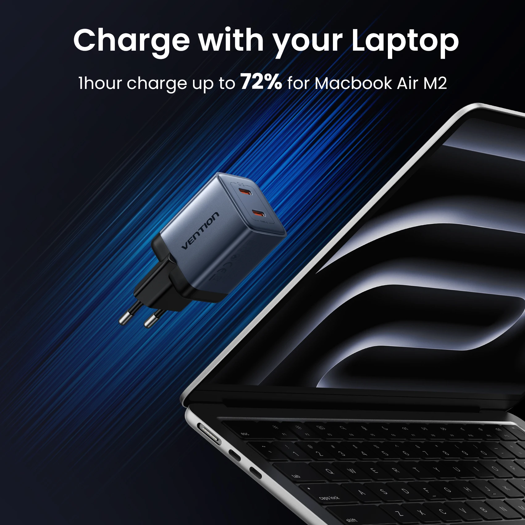 Szybka ładowarka Vention 45W Type C USB C GaN do iPhone 17, Samsung S25, S24, POCO, Xiaomi 17, ładowarka USB C, przenośna ładowarka — zdjęcie produktu 5