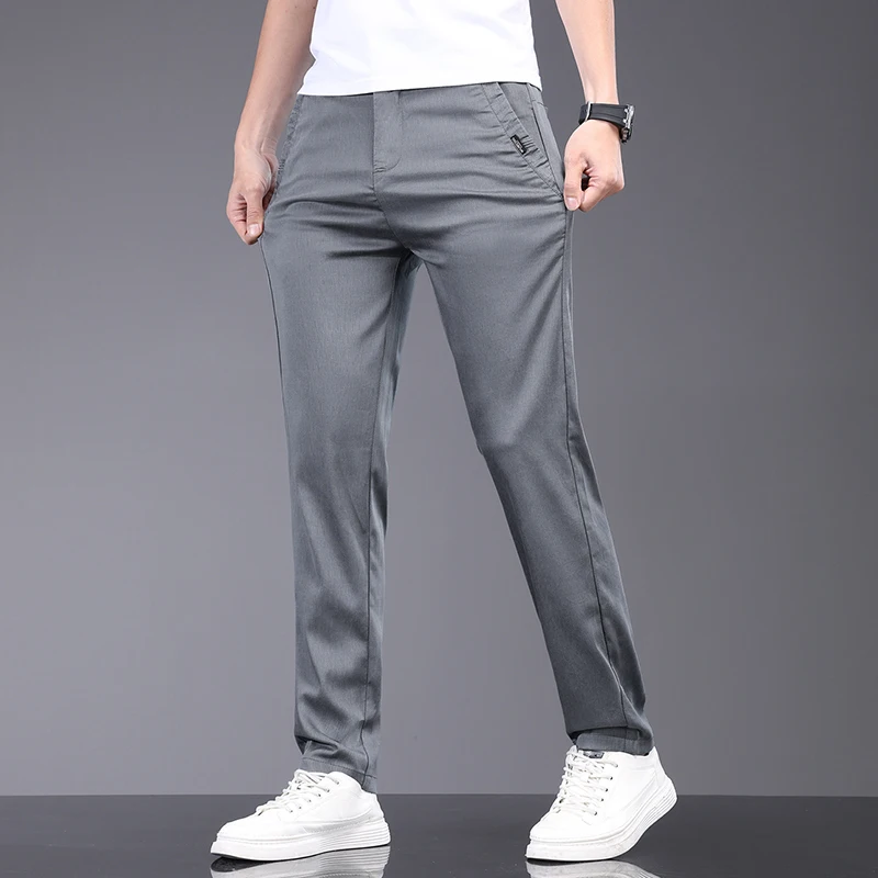 

Brand Men Pants Soft Stretch Lyocell Fabric Summer Clothes Casual Pants Thin Elastic Waist Business Slim Trousers Male