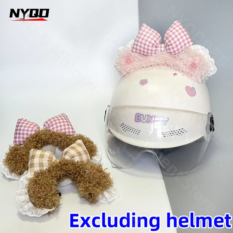 

Украшение для мотоциклетного шлема, милая повязка на голову с маленькими медвежьими ушками, кружевной бант, кружевной шлем, быстросъемная декоративная наклейка