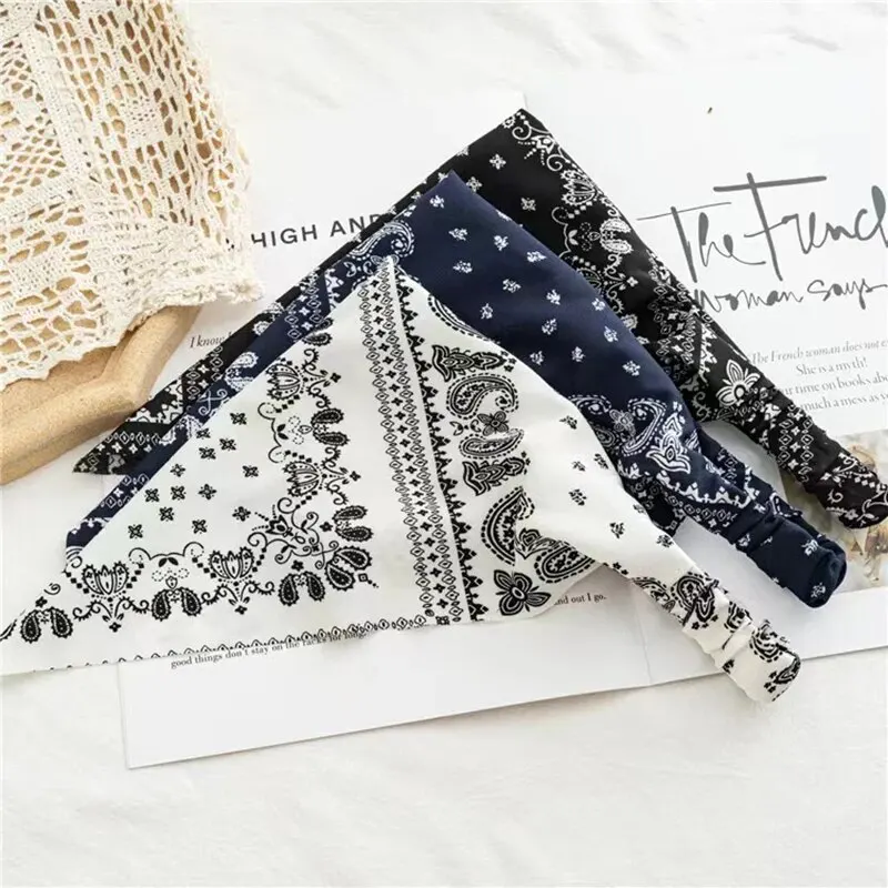 2pcs Paisley Printing Hair Scarf Vintage Triangle Bandanas Hairband Headband Elastic Headwrap Boho Hair Accessories