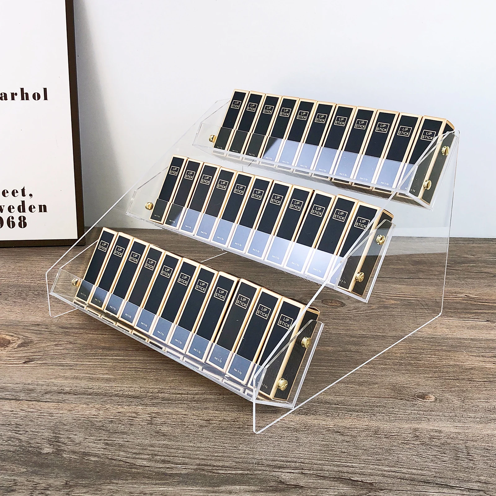 3/4/5Tier Acrylic Display Stand For Lipstick Lip Glaze Eye Shadow Tray Air Cushion, Clear Makeup Storage Rack Cosmetic Organizer