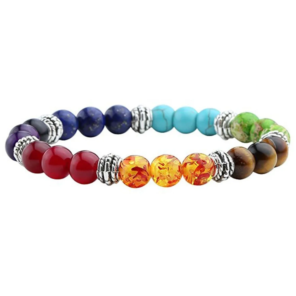 New Colorful Crystal Gemstone Bracelet Glass Jewellery 7 Chakra Bead Bangle Agate Adjustable Stone Beaded Bracelet Women