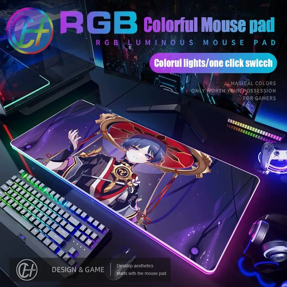 

Game Genshin Impact Scaramouche Mouse Pad RGB Gaming Mouse Pad Desk Mat HD Gamer Large LED Light XXL Mouse Pad
