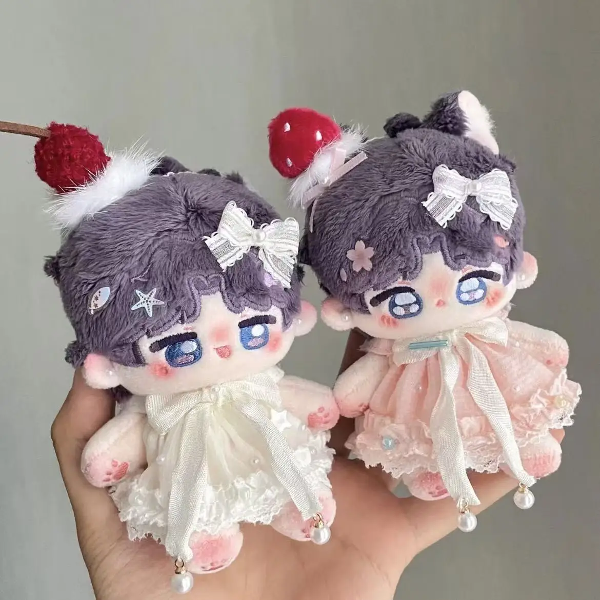 

10cm Cotton Doll Starfish Clothing Set Mini Strawberry Cherry Cake Dress Outfit With Hairband Doll Costume Change Accessories