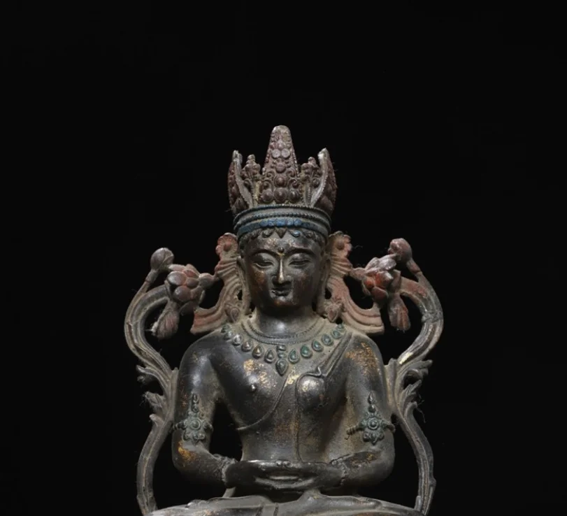 Old Tibet Buddhism Bronze Auspicious goddess Amitayus Longevity Buddha statue