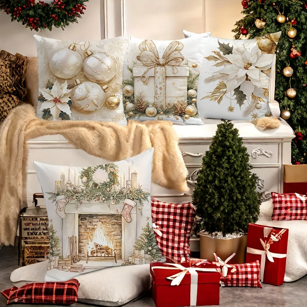 Christmas themed Christmas trees and other Christmas elements are mainly white, suitable for home and sofa decoration