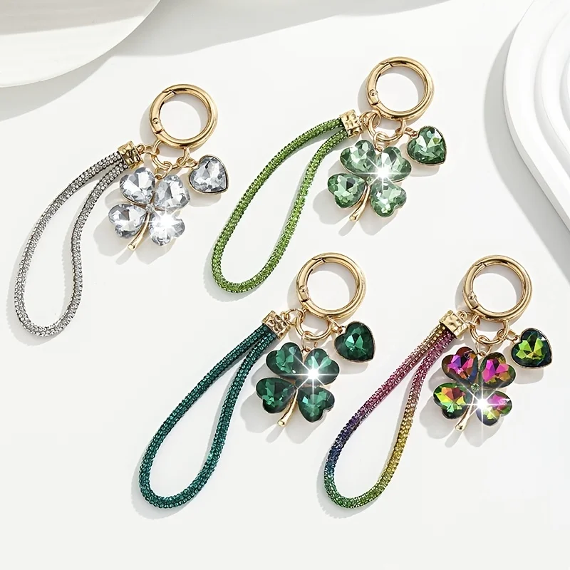 2/1 Piece with Random Color, Fashionable Korean-Style Exquisite Luxury Creative High-End Four-Leaf Clover Keychain Bag Pendant, Suitable for Women's Car Keys, Bag Decoration, and Gift-Giving, Halloween and Christmas Gifts