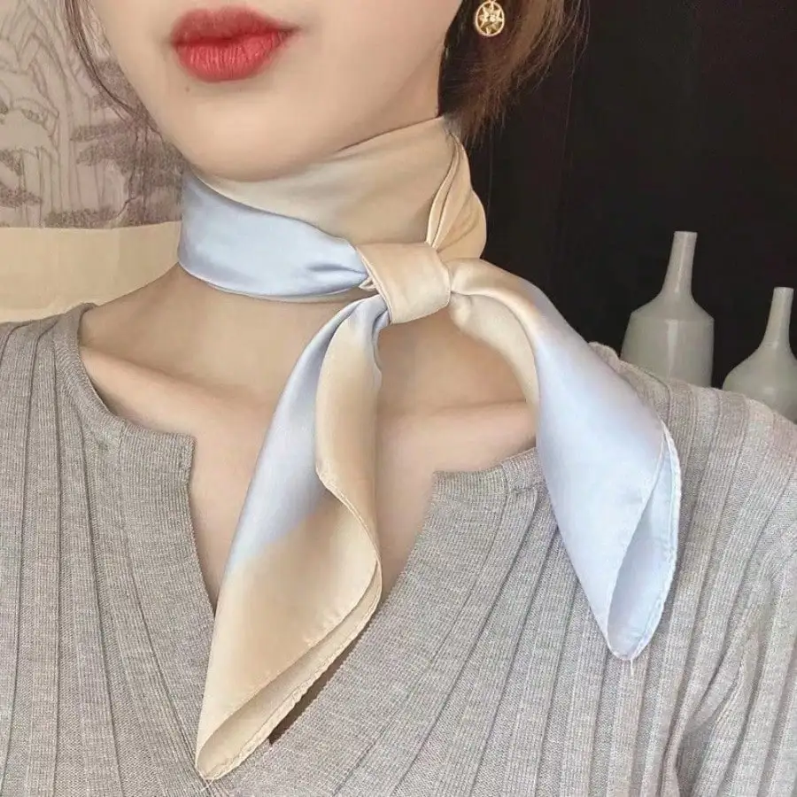 

1Pc 70cm Square Faux Silk Scarf Korean Retro Printed Women Neck Scarf Office Casual Versatile Lightweight