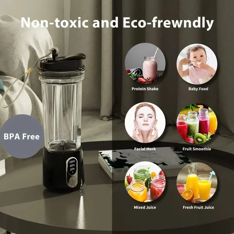 500ml Wireless Portable Juicer,USB Rechargeable Intelligent Juice Cup,Small Kitchen Blenders,Camping Mixer Ice Crusher,Healthy