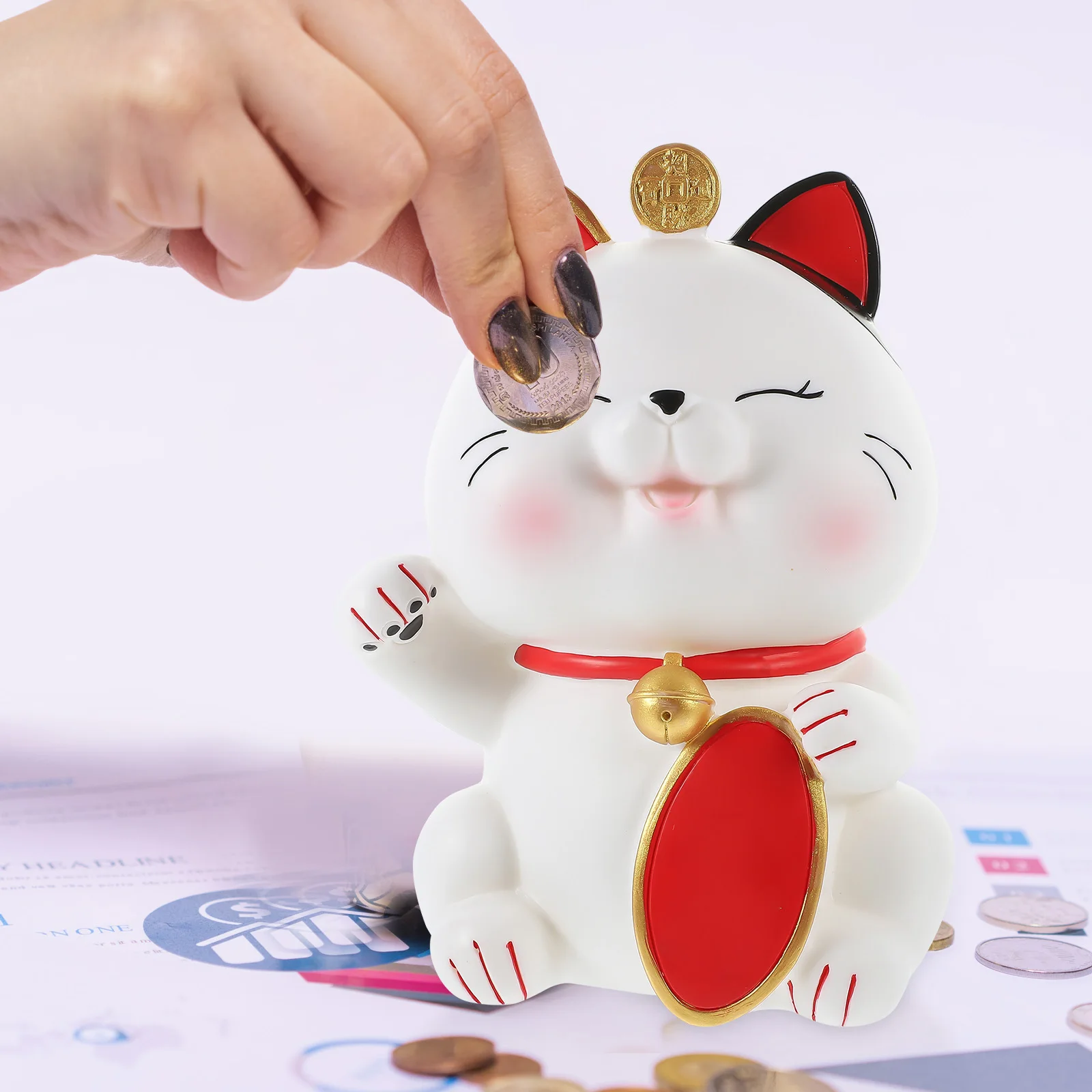 

Fortune Cat Piggy Bank Cute Coin Bank for Kids Bedroom Saving Jar Birthday Gift Vinyl Shaped Cat Money Box Decorative