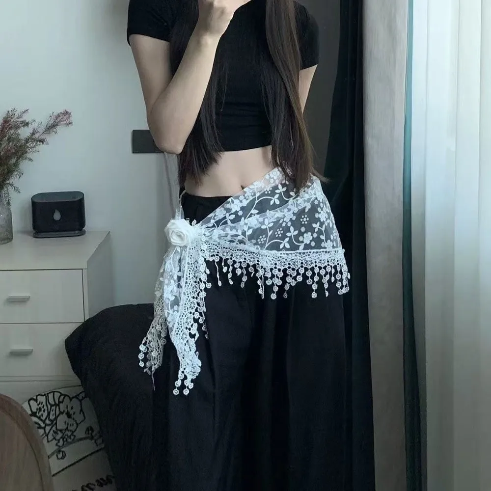 

All-match Solid Color Tassel Shawls Hollow-out Embroidered Triangle Scarf Lace Tassel Hollow-out Scarf Street Dance