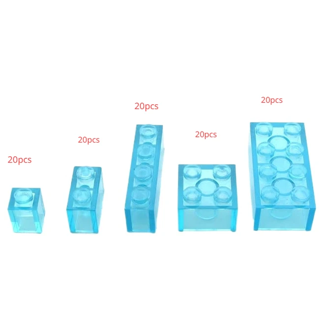 Small Building Block High Bricks Transparent Light Blue 1x2 2x4Dots  DIY Parts Brick  3001 Compatible with Logo Toy for Children