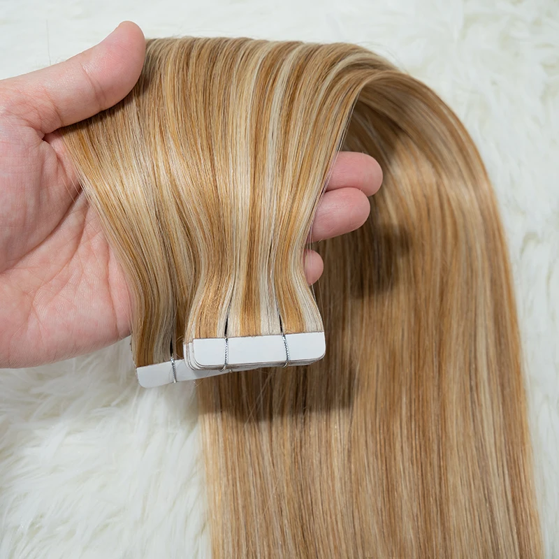 Hair Extensions 100% Human Hair Adhesive Replaceable Seamless Skin Weft Tape Straight Hair Mix Blonde Color #613 Hair Extensions