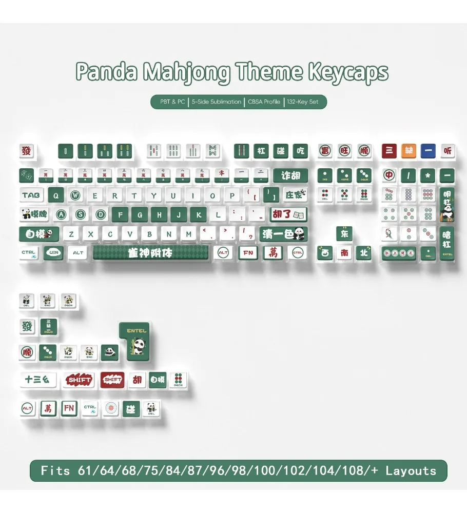 High-look, personalized mahjong keycaps, premium PC+PBT dye-sublimation four-sided transparent mechanical keyboard keycaps