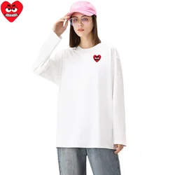 Break Egg Women Long-sleeved T-shirt Cotton Cartoon Cute Snag Heart Embroidery O-neck Straight Lady Summer Solid T-shirt