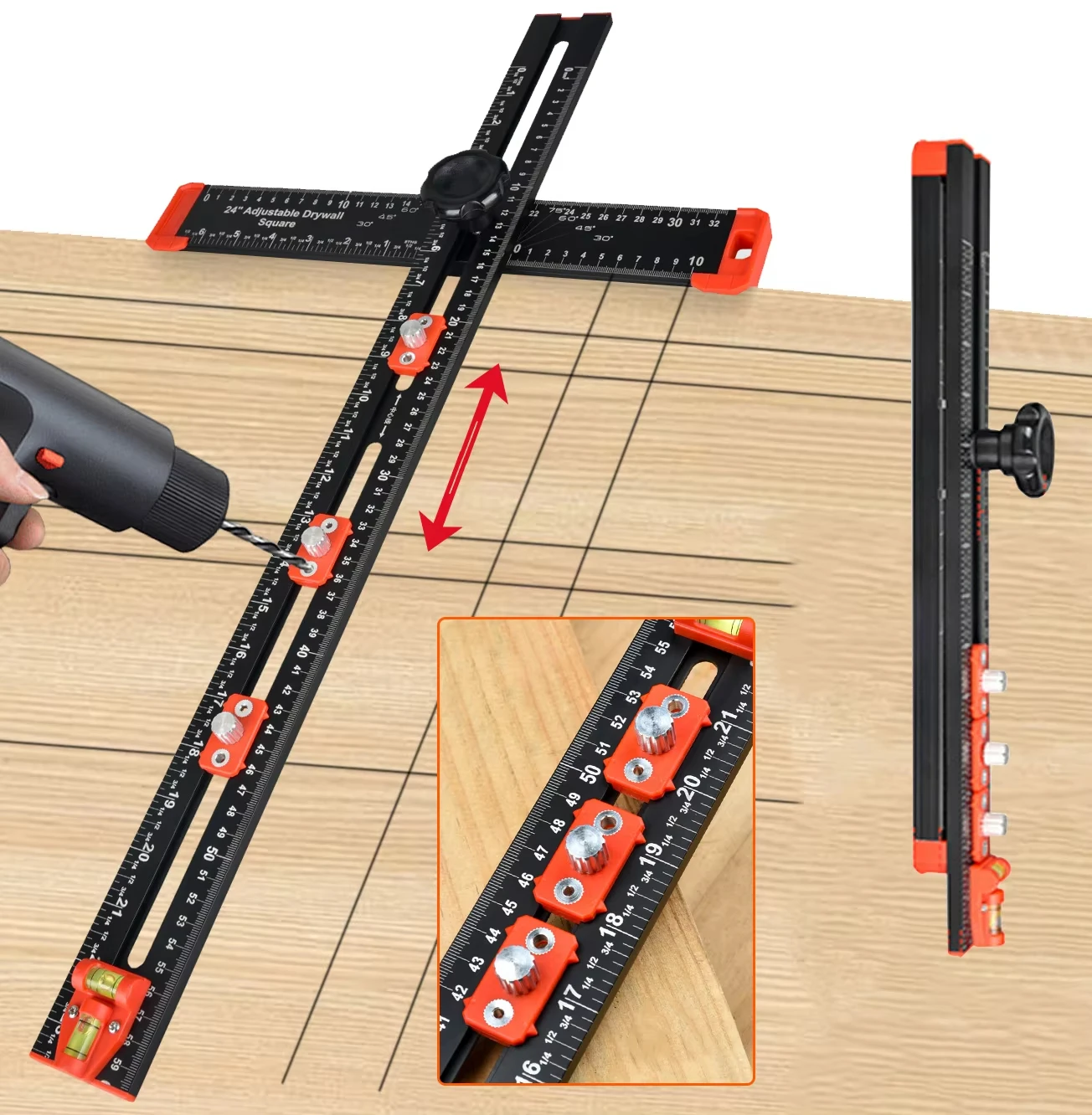 2 in 1 Drilling Positioning Ruler Combination Angle Ruler T-Shaped Ruler Cabinet Installation Woodworking Carpenter Measuring
