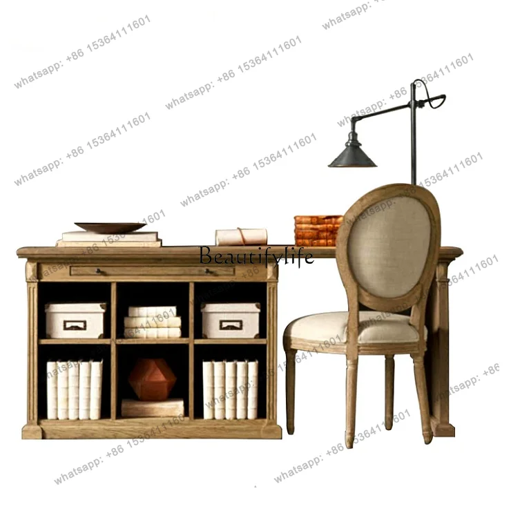 56*parts and accessories*American country retro old solid wood storage lattice desk desk