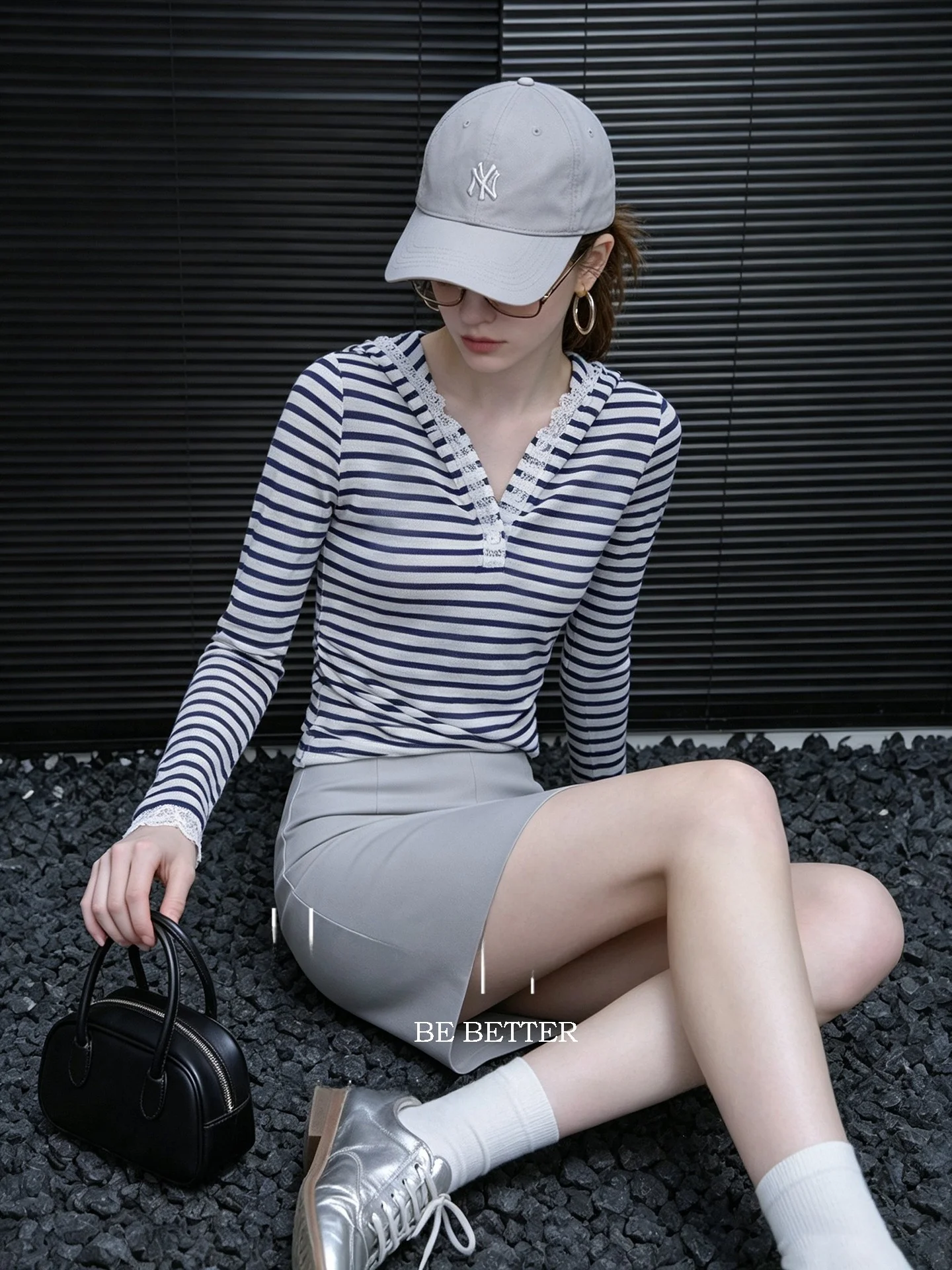 Huaappuw Slim Fit Long Sleeve T-Shirt with Lace Hood Base Shirt Striped French Style Women's Fashion for Autumn Tour Commute ...