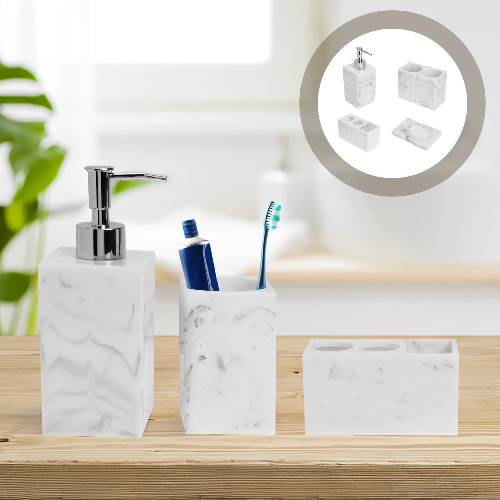 

1 set Nordic Bathroom 5-piece Set Marble Resin Accessories Toothbrush Cup Soap Tray Practical Bathrooms Organized Space