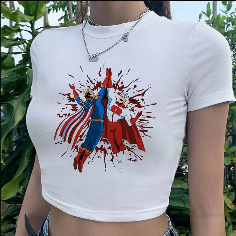 Homelander clothes t-shirt women graphic tees women streetwear harajuku casual white crop top white t shirt streetwear