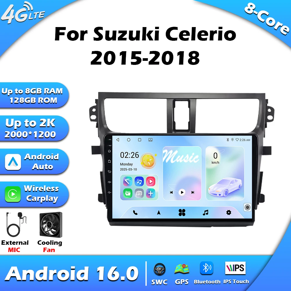 Android 16 Auto CarPlay Car Radio For Suzuki Celerio Alto 2015-2018 Multimedia Video Player Stereo GPS Navigation 2din Autoradio