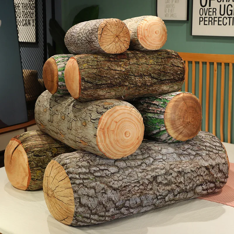 50/70/90cm Realistic Wood Stump Plush Toy Brown Bionic Nature Stump Plush Pillow Upholstered Cotton Decoration Bedroom Sofa