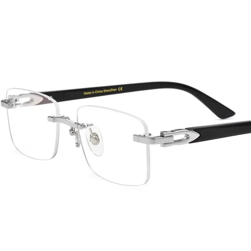 Frameless Horn Pure Titanium Glasses Frame with High-grade Natural White Horn Temples Can Be Matched with Myopia and Presbyopia.