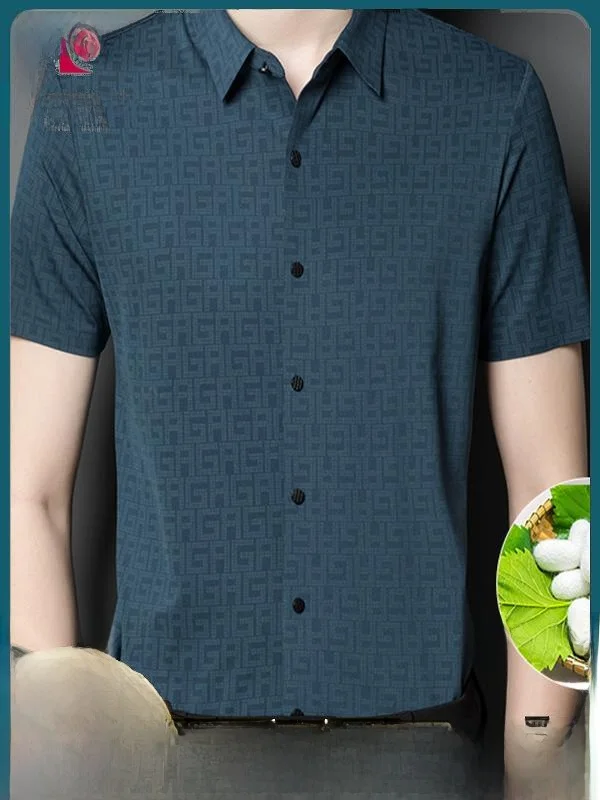 

Pierre Cardin Summer High End Seamless Iron Free Silk Short Sleeve Men's Casual Shirt Thin Ice Silk Leisure Fashion City Style