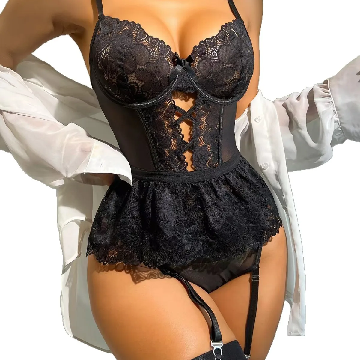 Sexy Erotic Lingerie Women Bra Garters Thongs Patchwork See Through Lingerie Set Ladies Sexy Underwear Set Porn Sexy Costumes