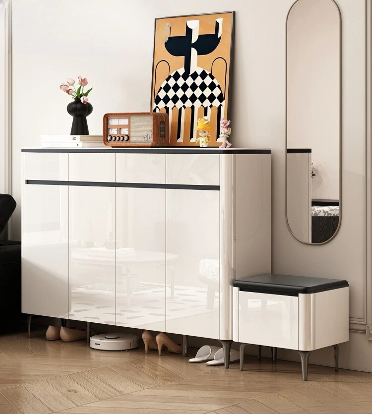 خزانة الأحذية، خزانة تخزين الأبواب المنزلية، المقعد والمقعد المتكامل ضد الحائط 2025 خزانة مدخل المنزل الجديد، #1