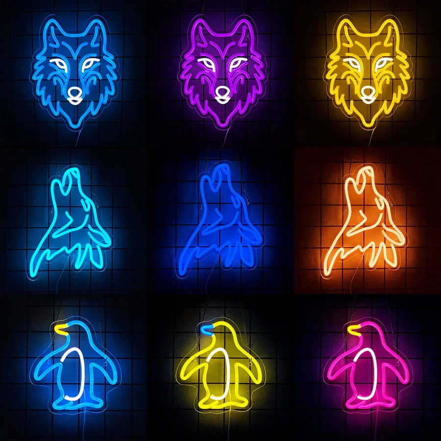 Bedroom Living Room Man Cave Game Room,Birthday Christmas Gifts for Boys Men Wolf Neon Sign,LED Wolf Light Animal Wall Decor