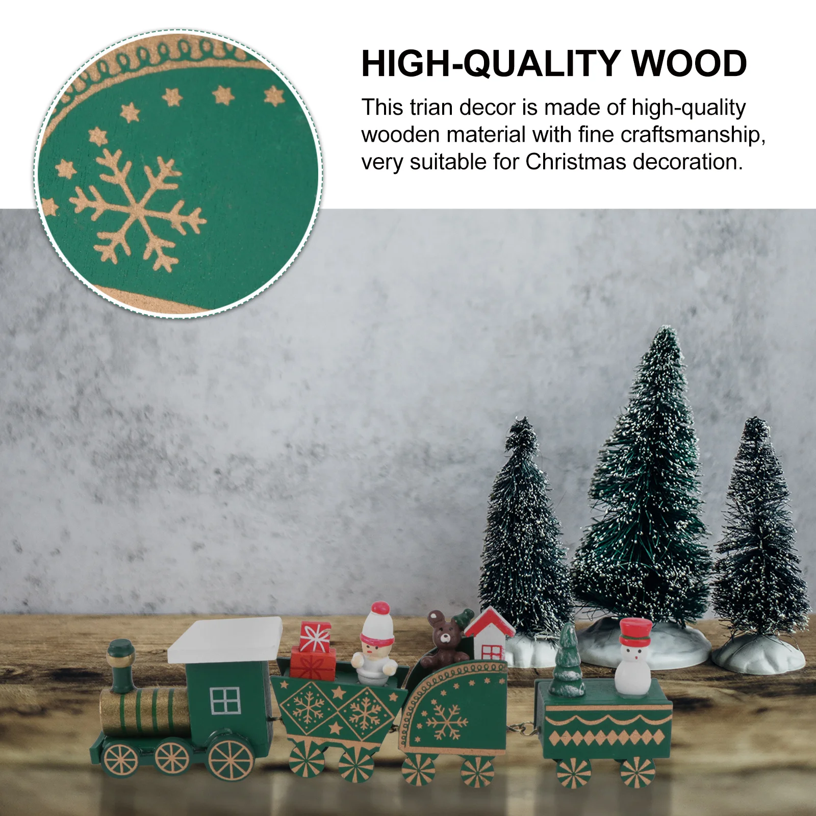 

Christmas Four Carriages Wooden Train Cartoon Ornament Desktop Decoration Xmas Ornament Festive Tabletop Adornment