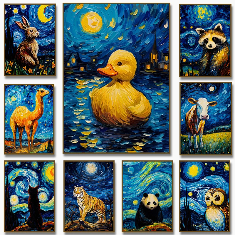1pc frameless Canvas Painting 1pc frameless Canvas Painting  1pc framless Canvas Painting Owl Panda Raccoon Cow Tiger Cat Duck S