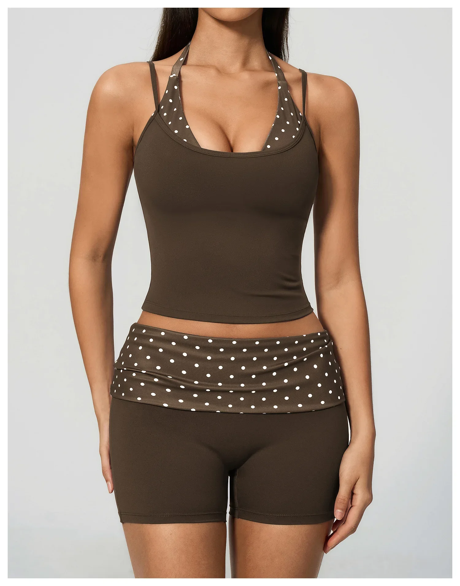 Polka Dot Yoga Tank Top Stoßfestes gestreiftes Fitness-BH Gym Workout Weste Atmungsaktives Sport-Top Neckholder Sportweste mit schönem Rücken – Detail 24