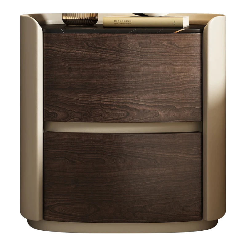 

Italian minimalist oval slate leather bedside table