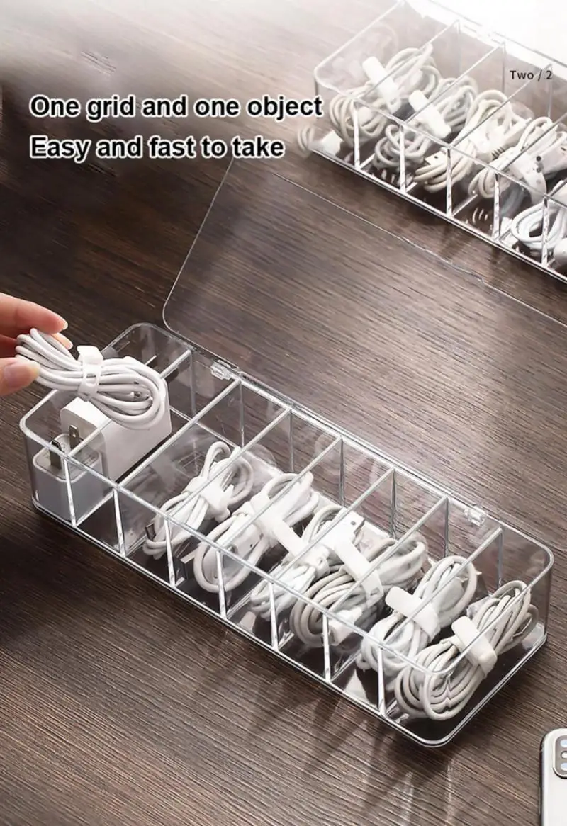 Cable Storage Box Transparent Plastic Data Line Storage Container for Desk Stationery Multifunctional headset Data charging line
