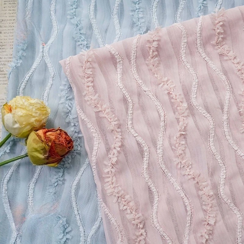 Chiffon Tassel Embroidered Fabric Dress Fashion Micro Transparent Fabrics for Diy Sewing Clothing Cloth By The Meter