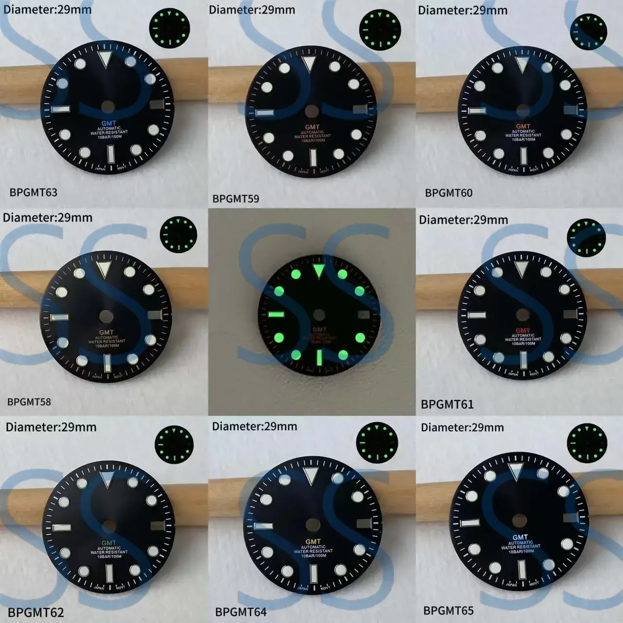 29mm GMT Four Needles Pointers Hands Watch Dial Face Accessory For NH34 Movement Men's Watches Green Luminors Watch Accessories