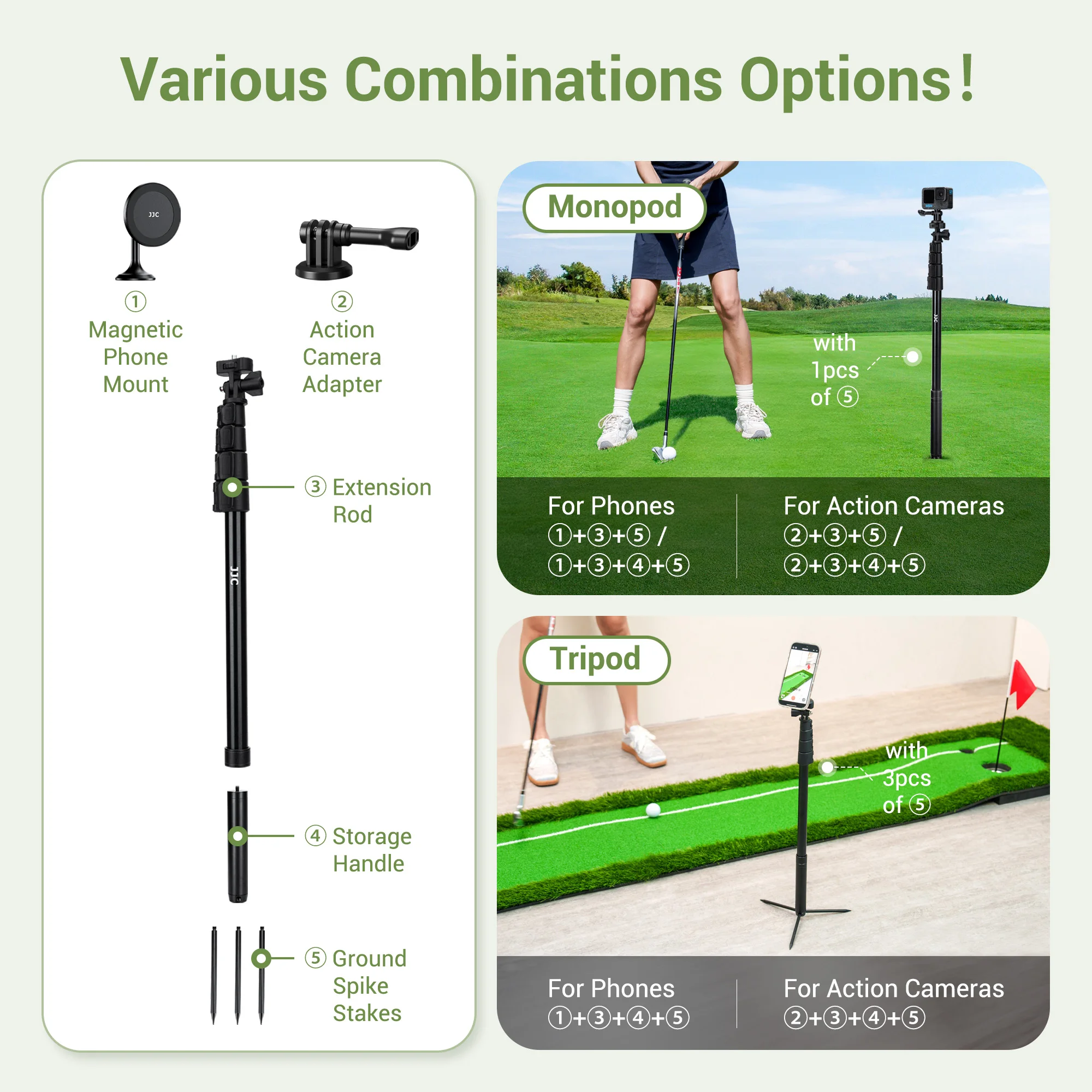 Golf Monopod Stick Record Golf Swing with Magnetic Phone Holder Adjustable Tripod with Spike Stake Golf Accessories Golf Swing