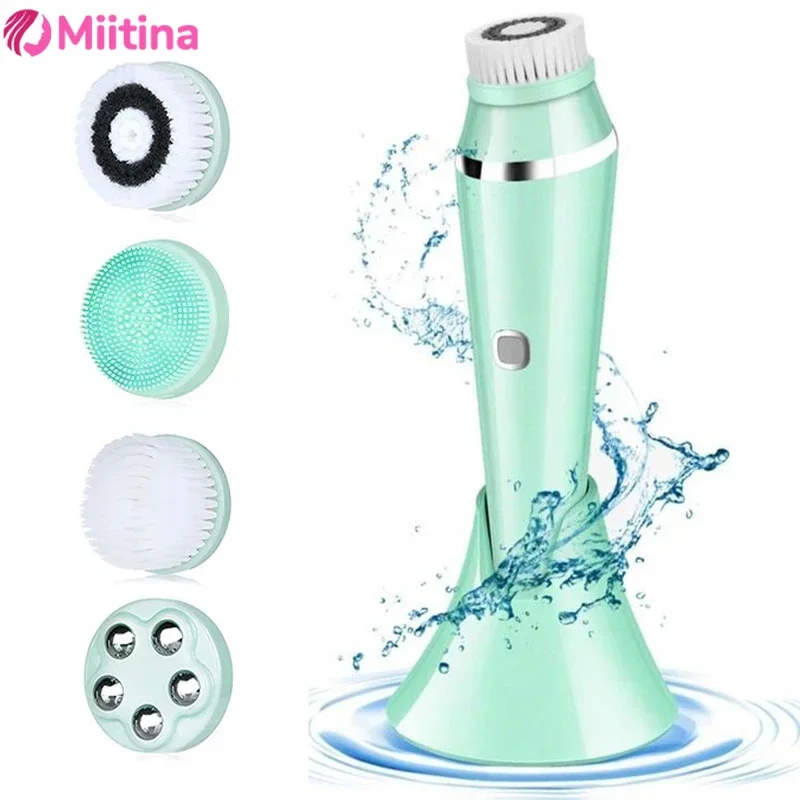 

Facial Cleansing Brush with 4 Heads Facial Exfoliating Massage Pore Electric Cleaning Brush Deep Cleaning Blackhead Remover