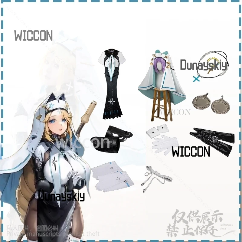 Juego de Anime diosa de la victoria NIKKE Cosplay princesa Sexy vestido de monja sin espalda gótico Punk Lolita sombrero de Halloween accesorios personalizados