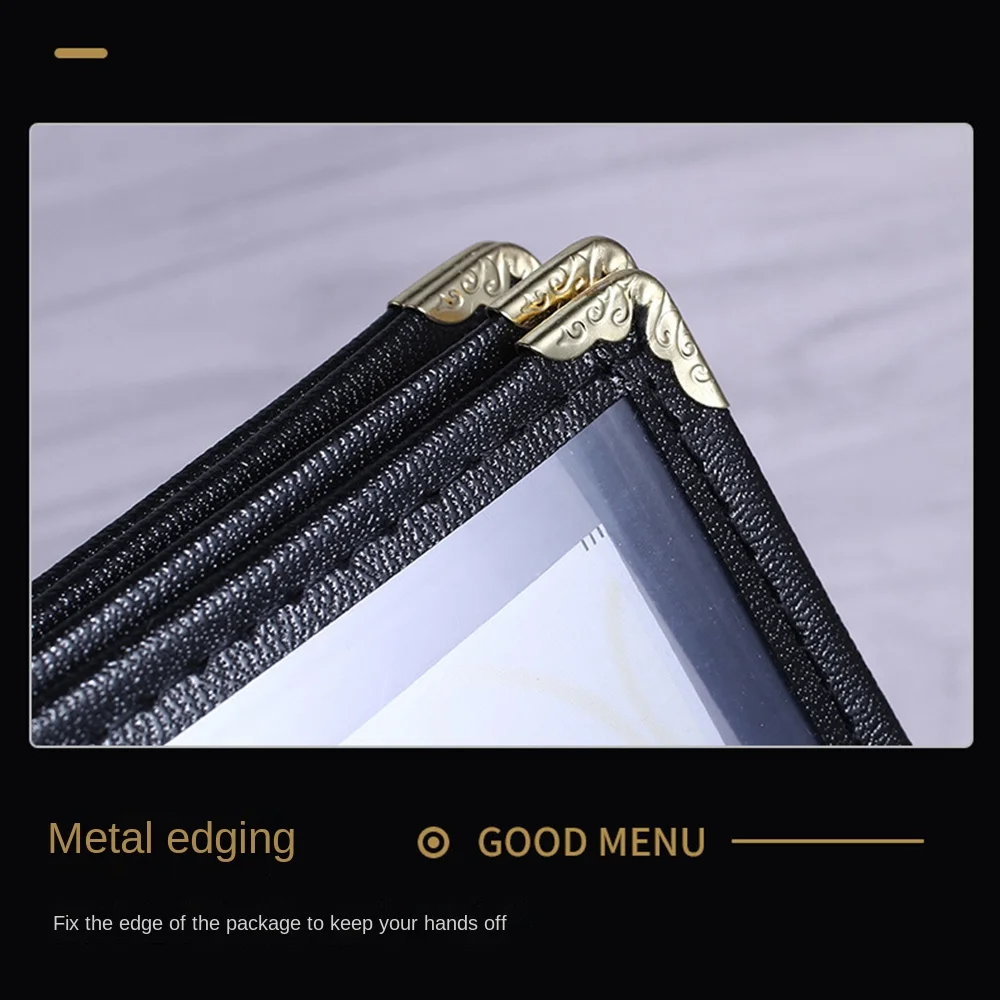 

Foldable PVC Transparent Menu Cover A4 Reusable Menus Price Display Book Metal Corners Protective A4 Menu Paper Holder Hotel