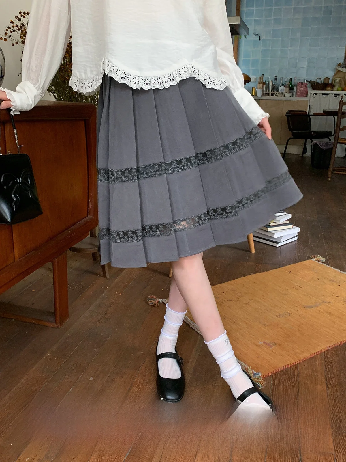 

Cheese Day Academy Sle ey Hollow out Pleated Skirt Sweet Design Sensation High Waist Polyester Fiber Skirt for Women