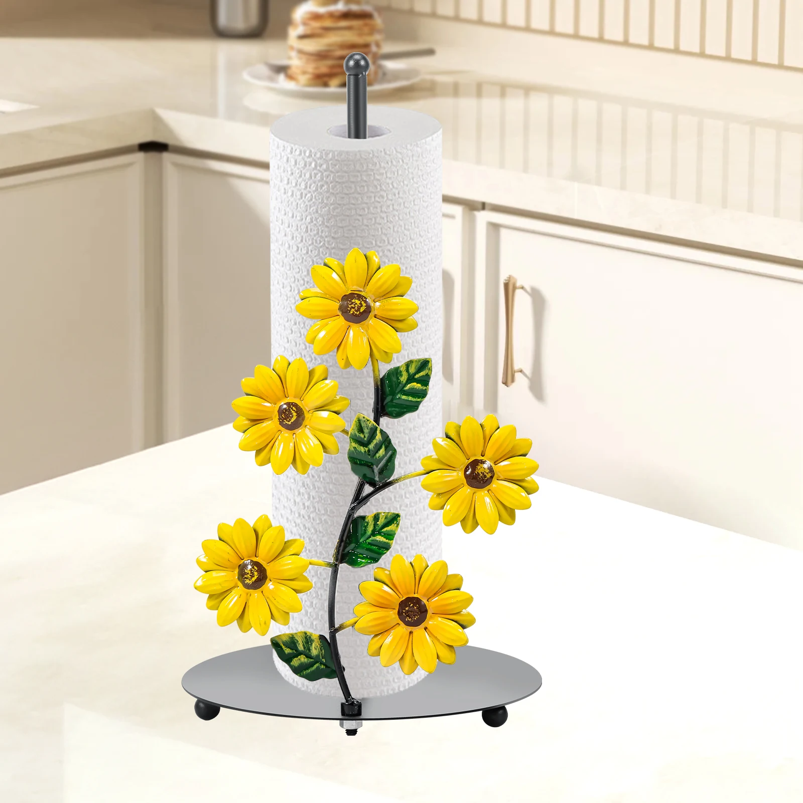 

Держатель для кухонных рулонов из металла с декором в виде подсолнуха, компактная винтажная подставка для бумажных полотенец для дома, столовой, кухни
