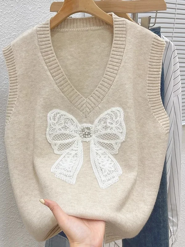 Women's Knitted Sweater Vest Loose Outerwear Spring Autumn Fashion Commute Style V-Neck Regular Length Medium Warmth