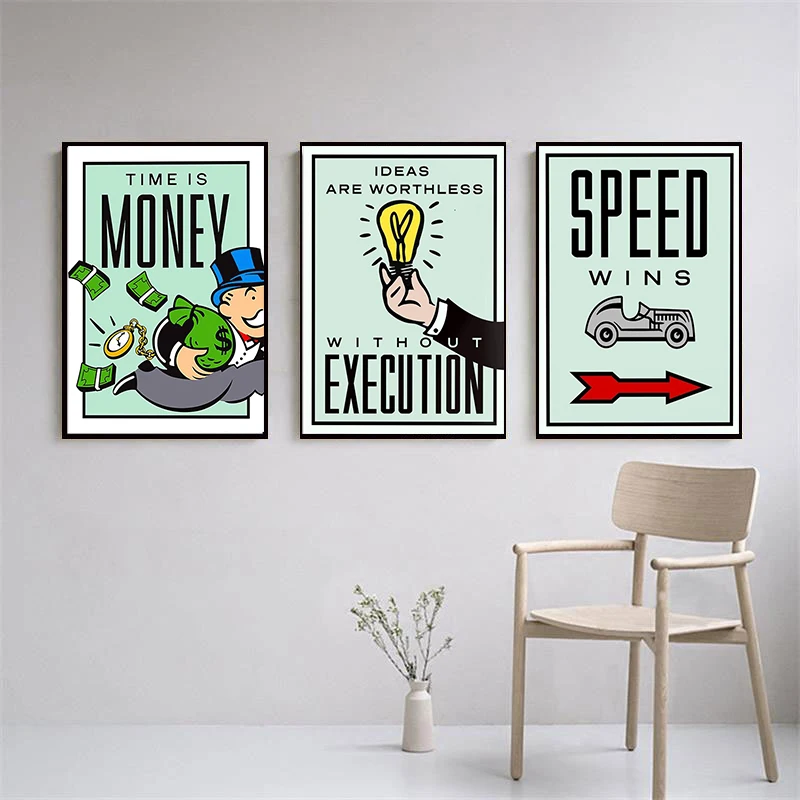 Monopoly Millionaire Money Canvas Poster Print Inspirational Quote Canvas Painting Wall Art Pictures for Living Room Home Decor