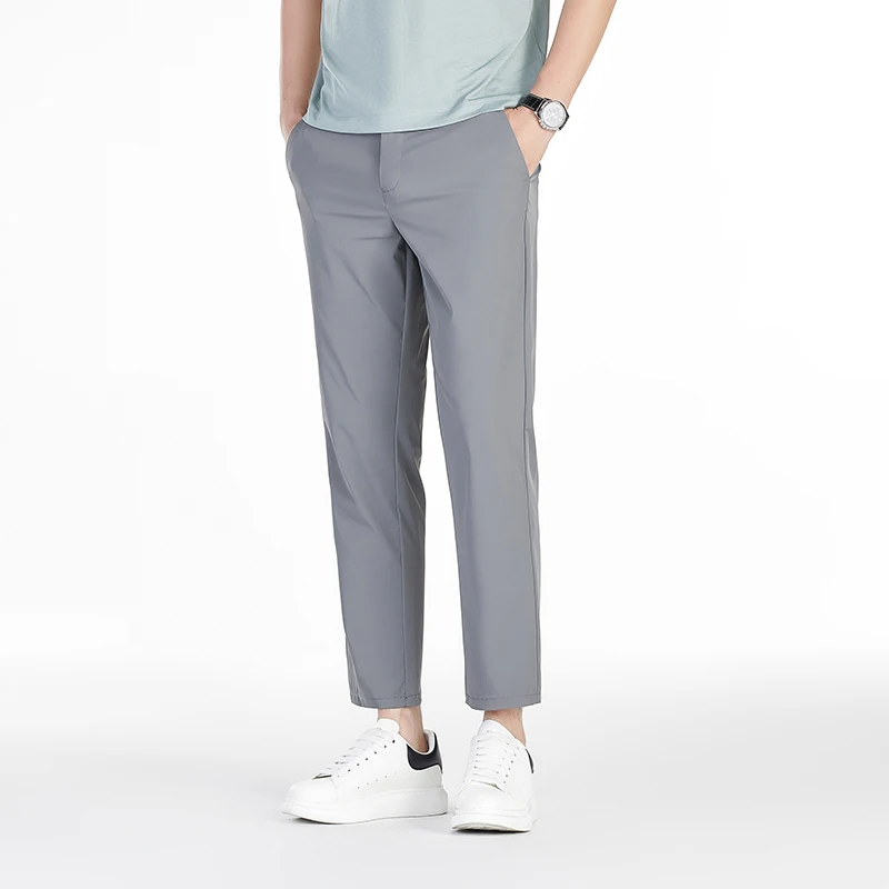 New Fashionable Versatile Spring Summer Ice Silk Loose 9-Point Trousers Men'S Breathable And Comfortable Business Casual Pants